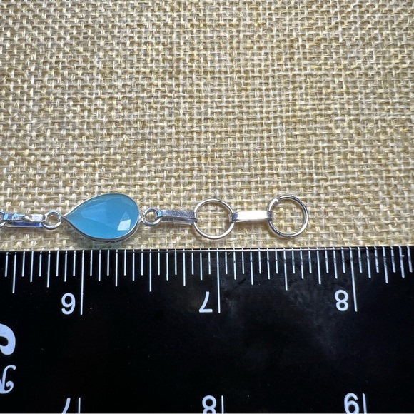 New Blue Owyhee Opal w Chalcedony Stone Sterling Silver Overlay Toggle Bracelet - Picture 6 of 7